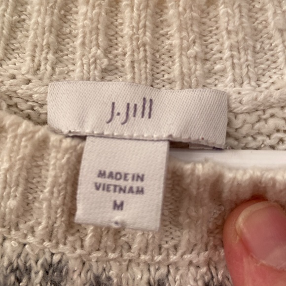 #32 J Jill Sweater Fair Isle White Gray Oversized Round Neck WM SZ M Warm Cozy - Picture 11 of 13